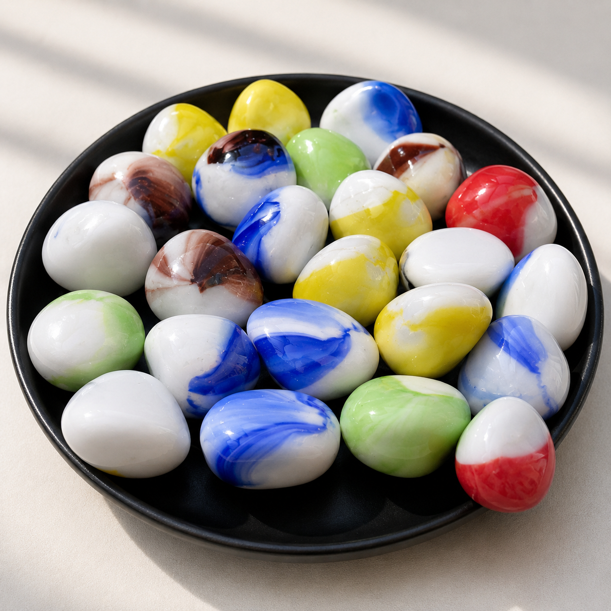 Tri-cone glass pebbles