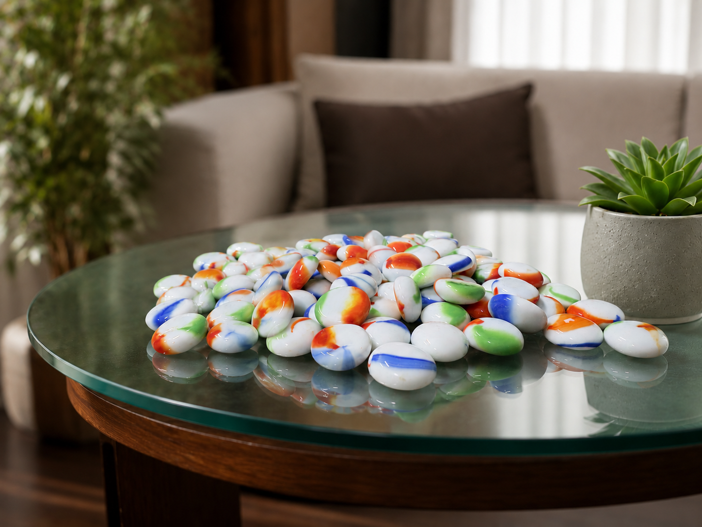 Tri-Coloured Glass Pebbles